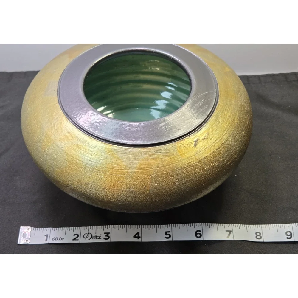 Michael Weinberg Signed Raku Studio Ceramic Orb Vessel - 2004 Art Pottery Gold